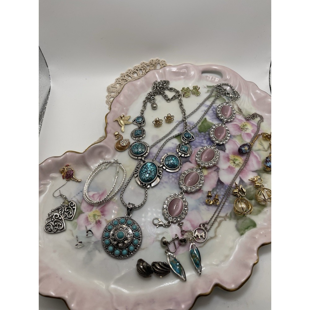 Mixed Lot Costume Jewelry, Necklaces, Pins, Bracelets, Earrings And Charms